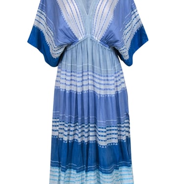 lemlem - Blue &amp; White Striped Cotton Maxi Dress w/ Metallic Threading Sz S