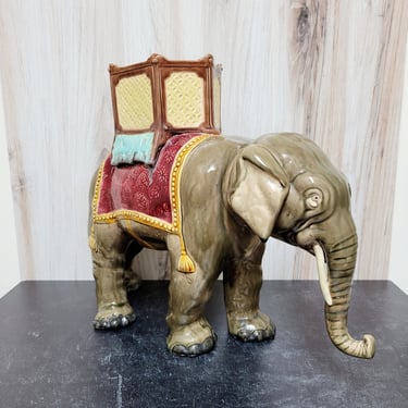 Majolica Elephant Planter Unsigned Late 19th Century, very large 12 x 16 - See repair note 