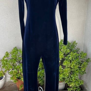 Vintage 90s navy blue velveteen catsuit jumpers pant Small by Moda International 