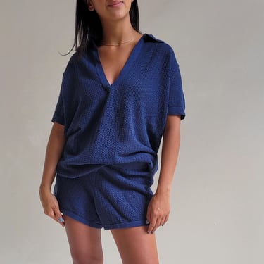 Beachside Crochet Tunic Top - French Navy