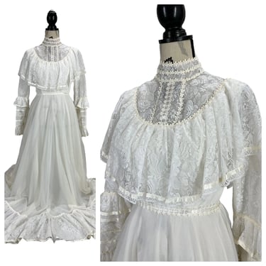 Vintage Alfred Angelo Edythe Vincent Ivory and Lace Boho Prairie Wedding Dress S