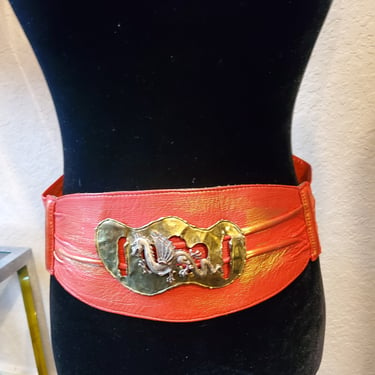 Designer Red Vegan Leather Belt, Redesigned Belt, Designs By Amanda Alarcon Hunter, Dragon Belt, Mystical Belt, Pirate Belt 