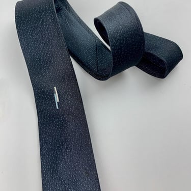 1960's Deep Teal Blue Tie with Tiny Dots - Simple Baby Blue & White Line Crest - DAYTON'S Men's Store - All Silk 