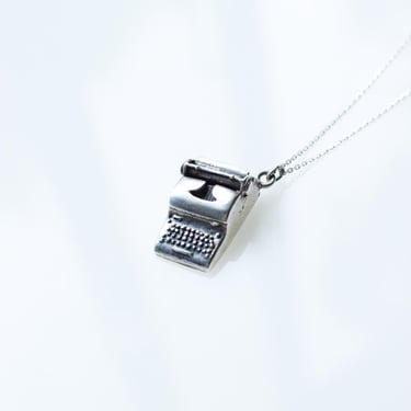 Vintage Sterling Silver Typewriter Charm Necklace 