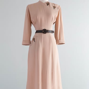 Classic 1940's Fall Day Dress In Sophisticated Sand / Medium