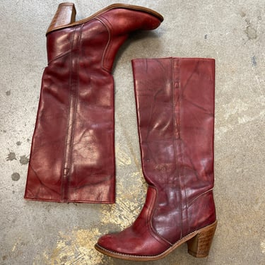 Dexter Boots Vintage 1970s Stacked Heel Riding Dex  Burgundy Women's size 8 1/2 N 