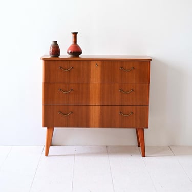 Vintage 1960s Teak Dresser with Metal Handles and Lockable Drawer, Mid-Century Scandinavian Chest 