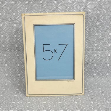Vintage Cardboard Picture Frame w/ Glass - Off-White w/ Black Silver - Back Easel for Tabletop Display - 5" x 7" 5x7 Photo Frame 