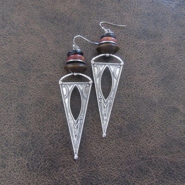 Large etched silver ethnic earrings 