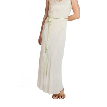 1930S Cream Bias Cut Silk Jacquard Negligee With Couture Grade Embroidery 