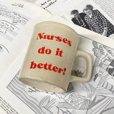 Vintage Nurses Do it Better Mug Retro 1970s Ceramic + Nurse + Doctors + Beige + Red + Coffee Cup + Novelty Gift + Kitchen Decor 