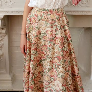 70s Skirt Pastel Floral Print Midi Length S 
