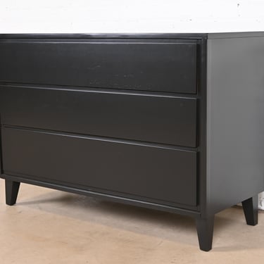Russel Wright for Conant Ball American Modern Black Lacquered Chest of Drawers, Newly Refinished