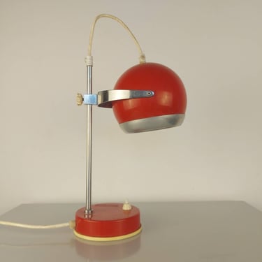 Vintage Red Desk Table Lamp / Eye Ball Space Age Lamp / Mid-Century / Yugoslavia / Sijaj Hrastnik / 1970s 