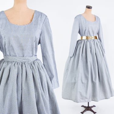 1950s Gingham Top & Full Skirt Set | 50s Black White Skirt Blouse Set | Plus Size Volup 