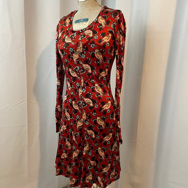 60s Vintage Micro Mini Dress Twiggy  Red Bird Print Satin S 