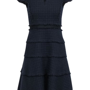 Rebecca Taylor - Navy &amp; Black Tweed Cap Sleeve Fit &amp; Flare Dress Sz 2