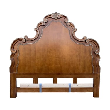 Vintage King Headboard with Elegant Wood Carvings and Gold Details 76" Tall - French Provincial Style Bedroom Furniture 