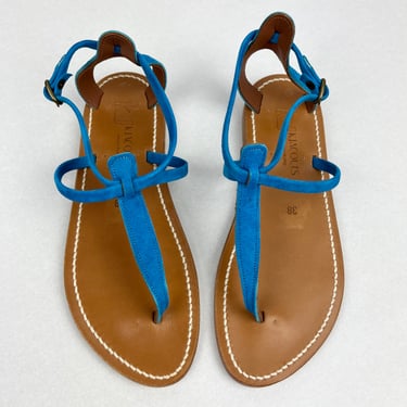 K. JACQUES Suede Thong Sandals, Size 38, Turquoise