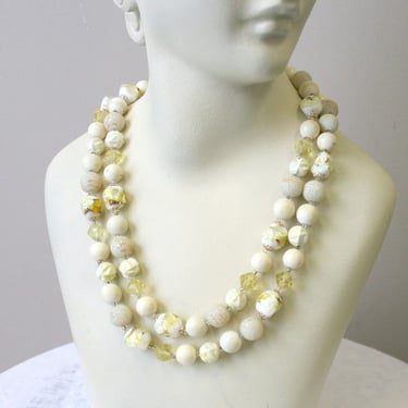 1950s White and Glitter Bead Double Strand Necklace 