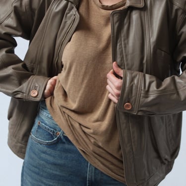 Vintage Taupe Leather Bomber