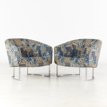 Milo Baughman Style Mid Century Chrome Tub Lounge Chairs - Pair - mcm 