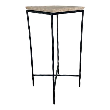 Currey & Company. Organic Modern Travertine and Iron Boyles Side Table