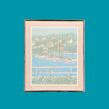 Vintage Watercolor 1980s Retro Size 25x21 Coastal + Beach + On the Water + Boats + Docked + Original on Paper + Signed by Artist + Wall Art 