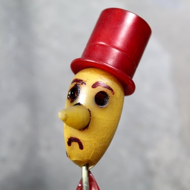 VERY RARE! Vintage Wire Body Sculpture on Base | Pinocchio Like Figure | Desk Decor | Red Top Hat Man | Unusual Figurine | Unique Gift 