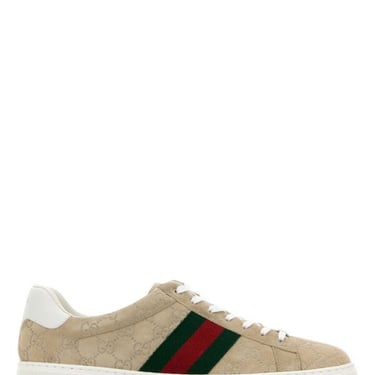 Gucci Man Beige Suede Gucci Ace Sneakers