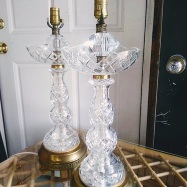 ANTIQUE Early 20th Century French Regency Style Cut Crystal Lamps, Home Decorations 