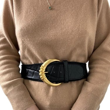 Express 90’s Vintage Black Leather Belt with Gold Logo Express | Accessories | Vintage Express Black Suede Leather  main image 4