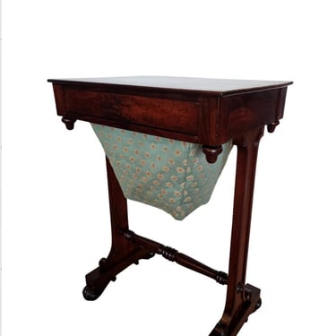 1830s Antique English William IV Period Rosewood Mahogany Upholstery Trestle Sewing Stand Work Table 