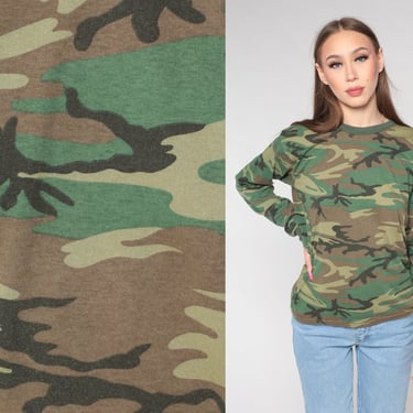 Vintage Camo Shirt Long sleeve Army TShirt CAMOUFLAGE Shirt 90s Ringer Green Hunting Military Ringer Tee Green Grunge 1990s Small S 