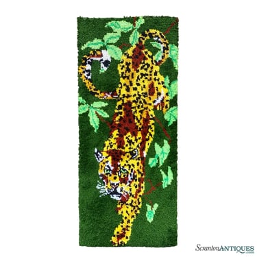 Mid-Century Jungle Boho Leopard Shag Rug Wall Hanging Tapestry 2x5