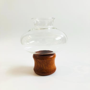 Mid Century Teak Hurricane Candle Holder 