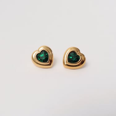 Vintage Emerald Heart Earrings