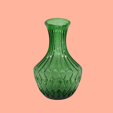 Vintage Vase Retro 1960s Mid Century Modern + Green + Cut Glass + Diamond and Fluted Design + Flower Display + MCM Home Decor 