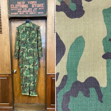 Vintage 1980’s Green Camouflage Workwear Jumpsuit Coveralls, Vintage Jumpsuit, Camouflaged, Vintage Workwear, Vintage 1980s 