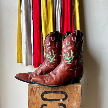 RARE Vintage Larry Mahan Cactus Inlay Boots / women's 9.5