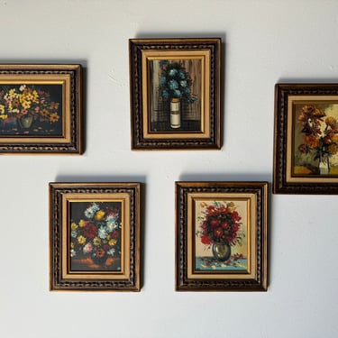 Vintage  Small size Japanese  Still Life Oil Paintings - Set Of 5 