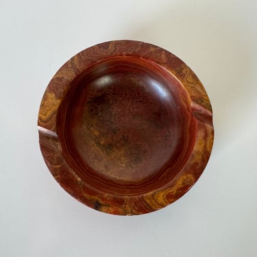 Vintage Carved Natural Red Marble / Onyx Ashtray 