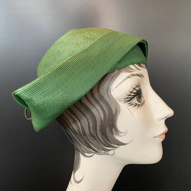 1930s hat, green straw, vintage hat, Art Deco, bicorn, 1940s hat, sheila, antique hat, 40s millinery, film noir style, old hollywood glamour 