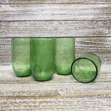 1970s Vintage Anchor Hocking Sherwood Sycamore Leaf Juice Glasses, Green Tumblers, Retro Mid Century Modern Drinkware, Vintage Kitchen 