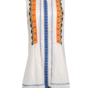 Tory Burch - Ivory &amp; Multicolor Embroidered Sleeveless Shift Dress Sz 8