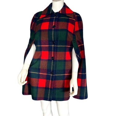 Rare Young Pendelton Virgin Wool Red Plaid Cape 