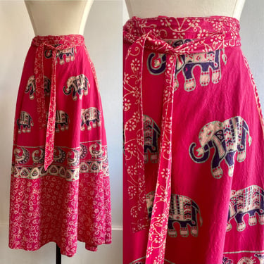 Vintage 80s Elephant BLOCK PRINT Skirt Dress / Made in India 