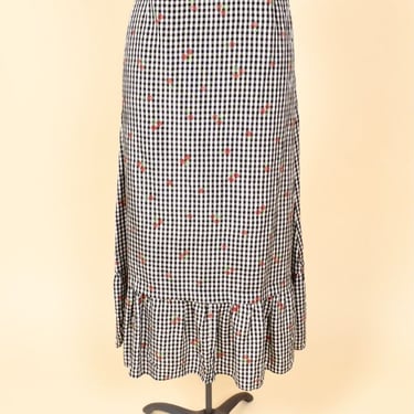 Designer B&amp;W Gingham Rose Print Ruffled Maxi Skirt by Sherman of London, S
