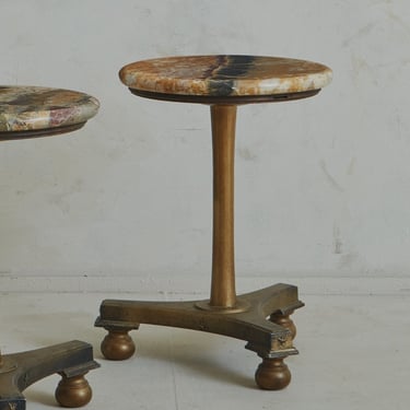 Neoclassical Patinated Metal + Marble Side Table, 20th Century