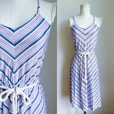 Vintage 1970s Chevron Striped Sundress / XXS-XS 